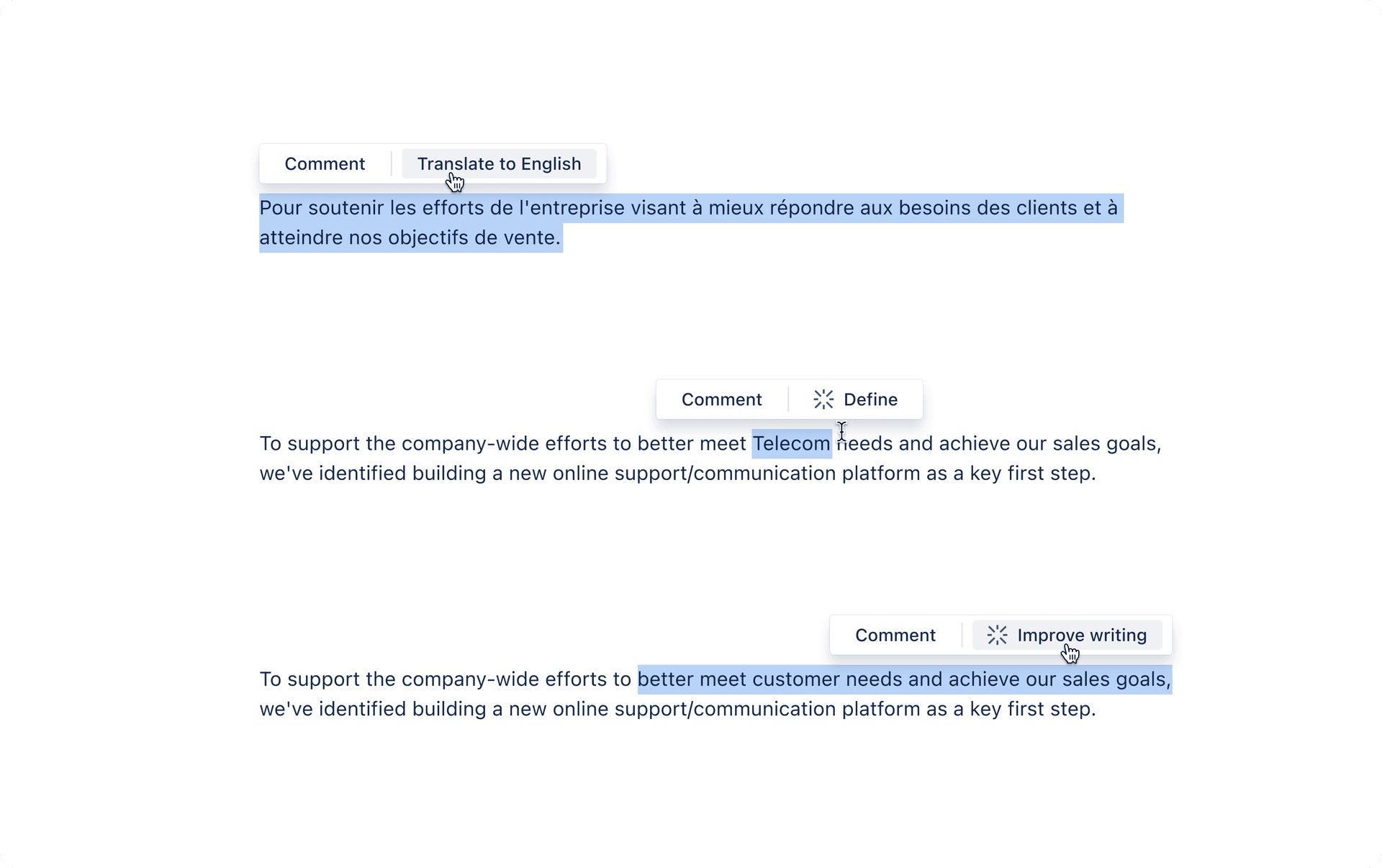 Confluence full-screen AI command palette